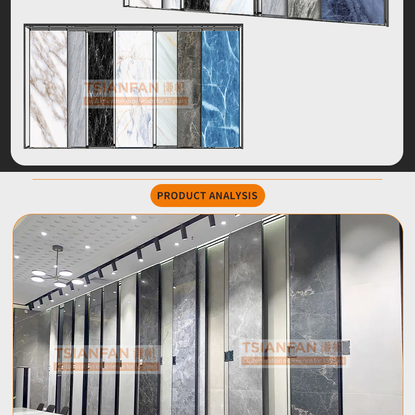 Prateleira deslizante horizontal de alta qualidade para pedra de quartzo, suporte de exposição de amostra de pedra de mármore e azulejos