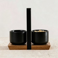 Plateau de service en bois d'acacia et céramique noire avec poignée, idéal pour les noix, les chocolats, les collations et la présentation sur table