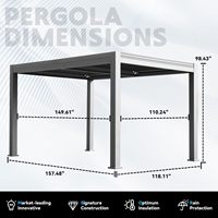 Pergola rétractable électrique 10x13, pergola motorisée à lames orientables en aluminium, 2 lames réglables indépendantes