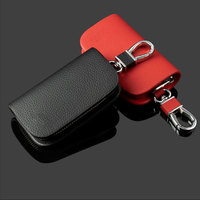 Étui pour clé de voiture en cuir PU grain litchi, protection intégrale, pochette zippée discrète, logo de voiture personnalisé, accessoires de protection pour clés, anti-perte, cadeau