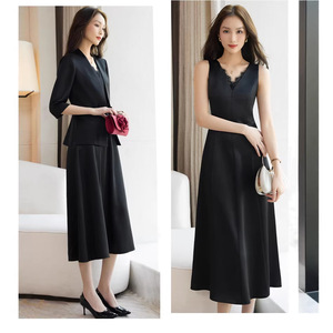 V-neck Sleeveless Satin Dress Sheath Silhouette Solid Color Professional Career Wear For Women - Product Image 3