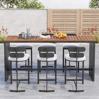 Ensemble de table et tabourets de bar en bois massif et aluminium pour extérieur, idéal pour patio, café, restaurant, jardin