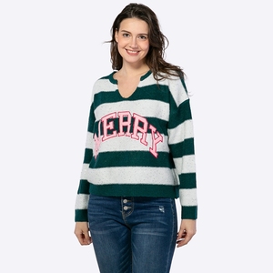 Maglione Natalizio Personalizzato da <span class=keywords><strong>Donna</strong></span> con Strisce Glitterate, Scollo a V, Spalle Scivolate, Vestibilità Ampia e Patch con Lettere - Produttore - Product Image 2