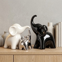 Ensemble de figurines décoratives en céramique style nordique, éléphant abstrait noir et argenté, statue animale, luxe léger, décoration intérieure pour salon