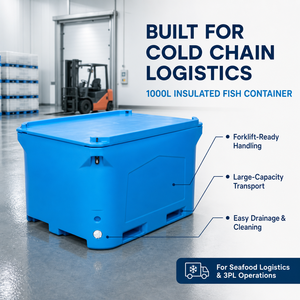Bac isotherme robuste de 1000 L pour le transport réutilisable de fruits de mer et de produits alimentaires en chaîne du froid, logo personnalisé, OEM, vente en gros - Product Image 1