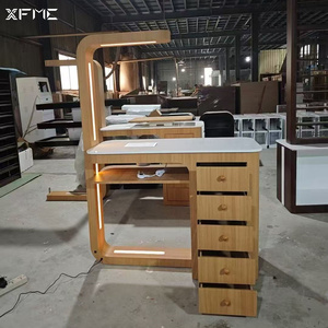 Factory Modern Solid Wooden Color <strong>Nail</strong> Table with LED Light White Stone Top Manicure Lamp Stylish Design Manicure <strong>Desk</strong> Table - Product Image 5