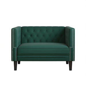 Poltrona Chesterfield Verde Scuro in Velluto con Schienale Trapuntato, Arredamento per Soggiorno - Product Image 1