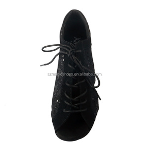 Chaussures de <span class=keywords><strong>danse</strong></span> <span class=keywords><strong>latine</strong></span> à talon carré en dentelle à paillettes noires pour femme, chaussures de <span class=keywords><strong>danse</strong></span> de salon, chaussures de <span class=keywords><strong>danse</strong></span> salsa, talon 3,5 cm - Product Image 2
