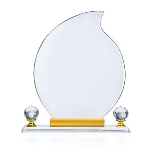 Trofeos y premios de placa transparente al por mayor de diseño único, trofeo de cristal en Blanco con dos bolas de cristal