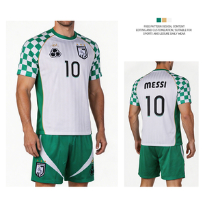 Ensemble d'uniformes de football personnalisés OEM en polyester jacquard, motif damier par sublimation, avec jersey et short de football à passepoil - Product Image 2