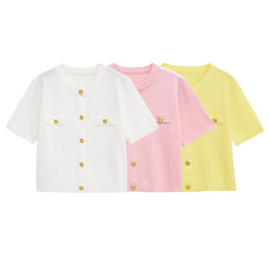 <span class=keywords><strong>Cardigan</strong></span> da Donna Elegante in Maglia Personalizzato all'Ingrosso a Maniche Corte con Girocollo e Bottoni Dorati - Product Image 2