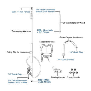 Baguette d'extension de lave-linge, 9/24 pieds, accessoire télescopique avec nettoyeur de cannelure, 5 buses de pulvérisation et ceinture - Product Image 3
