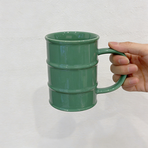 Personalized logo Green Oil <b>Drum</b> Coffee Mug Creative Ceramic Oil Barrel Mug - Product Image 4