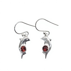 Designer 925 Silver Dolphin Charm <b>Earrings</b> <b>Red</b> Garnet Dangle Hook Jewelry Wholesale Supplier Cute Gift for Girls - Product Image 3