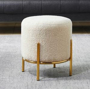 Salon nordique tabouret d'assise en velours teddy pouf de dressing avec pied en métal doré - Product Image 1