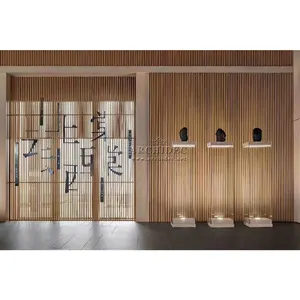 luxury interior decoration design Japanese style sliding strip carved 3d large custom wall art wood screens panels