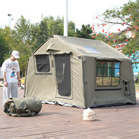 Tente de camping gonflable quatre saisons 8 ㎡ avec support de colonne d'air 8 ㎡ imperméable à l'eau, coupe-vent, zone étendue TC coton