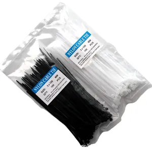 100 Pcs bag strong self-locking heavy duty plastic zip ties wraps cable tie nylon with black and white color