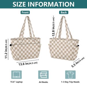 Sac fourre-tout de voyage multi-poches en polyester matelassé à carreaux, imprimé personnalisé, grand sac fourre-tout à fermeture éclair pour femmes - Product Image 3