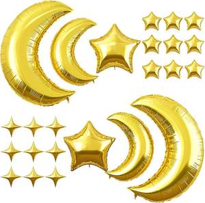 24 Palloncini in Foil a Forma di Stella e Luna, Oro e Argento Metallizzato, per Capodanno, Eid Al Fitr, Baby Shower, Decorazioni per Feste di Compleanno - Product Image 1