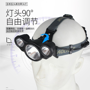 Linterna frontal recargable LED de 3 cabezales Adlight, 5W, batería 18650, luz de trabajo para acampar, pescar - Product Image 3