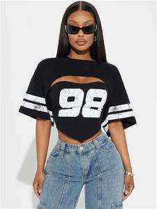 T-shirt con Stampa Grafica King Mcgreen Star Number 13, Top Corto Sexy con Taglio Irregolare per Donna, Abbigliamento Streetwear Femminile per Club - Product Image 3