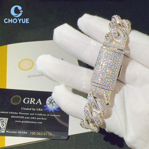 15MM <b>Iced</b> <b>Out</b> Cuban Link Bracelet 925 Sterling Silver VVS Moissanite Diamond Cuban Link <b>Chain</b> Buss Down Hip Hop Jewelry Bracelet - Product Image 3