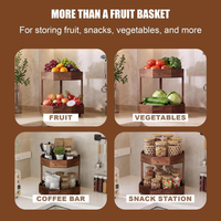 Support à fruits en bois à 2 niveaux, étagère d'angle rotative, organisateur de rangement pour comptoir de cuisine pour légumes et assaisonnements