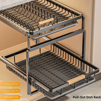 Étagère de rangement de cuisine multifonctionnelle moderne à double niveau, coulissante, en acier au carbone, avec peinture cuite et fermeture douce, pour vaisselle