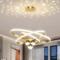Lustre de plafond à projection ciel étoilé, cadre en fer doré, LED avec variateur d'intensité à distance, garantie de 2 ans pour salon et chambre à coucher