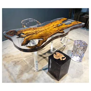 New arrival cedar burl wood hotel art design blue resin epoxy table top