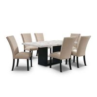 Barato Vintage esquina cuadrada de lujo moderno italiano mármol madera mesa de comedor conjunto 8 plazas