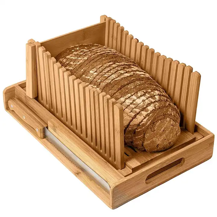 bamboo bread slicer with crumb tray