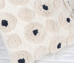 Hand Tufted Embroidered Texture Modern Ivory and Gray Pom-Pom Fringe 100% Cotton <b>Cushion</b> Cover Soft Home Decor Wholesale Price - Product Image 6