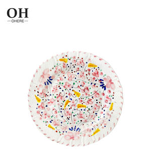 Juego de vajilla de cerámica Rosa romántico Ohere, plato de <span class=keywords><strong>cena</strong></span> en relieve de porcelana de hueso para decoración de fiesta de boda, platos de cargador con forma de flor - Product Image 4