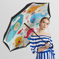 Parapluie personnalisé classique semi-automatique à double couche, droit, inversé, en pongee, 25 pouces, avec tige métallique de 14 mm et poignée en C