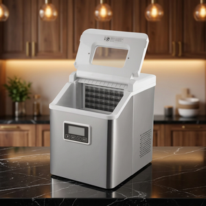 Machine à glaçons en acier inoxydable avec réservoir d'eau de 2,2 L, glaçons en cubes, panneau de commande électrique à bouton-poussoir pour usage domestique - Product Image 2
