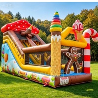 Super Château Gonflable 24,6 x 10 pieds avec Toboggan Sec et Motif Bonhomme en Pain d'Épices de Noël, Toboggan Gonflable pour Enfants Thème Bonbons pour Fêtes et Événements