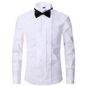 <span class=keywords><strong>Camicia</strong></span> da smoking a maniche lunghe in cotone a maniche lunghe da <span class=keywords><strong>uomo</strong></span> in cotone formale di qualità personalizzata con polsini francesi a pieghe - Product Image 2