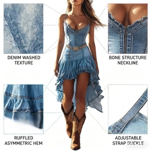 Robe décontractée <span class=keywords><strong>pour</strong></span> <span class=keywords><strong>femme</strong></span>, style western vintage, à taille cintrée, asymétrique, longueur genou, avec ourlet à volants et épaules dénudées - Product Image 3