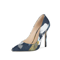 Chaussures Femmes Zapatos De Mujer en jean à bout pointu pour Femmes, escarpins De bureau à talons aiguilles Sexy