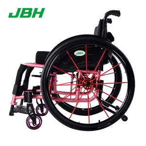 轻型手动轮椅优质残疾人运动轮椅铝合金12黑色和红色运动轮椅JBH