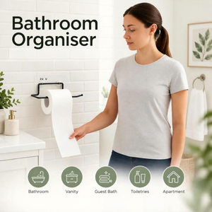 ที่ใส่กระดาษชำระแบบแขวนสีดำพร้อมชั้นวางและที่เก็บม้วนกระดาษสำรอง - Product Image 2