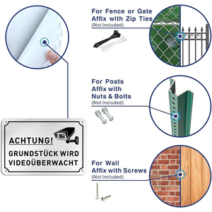 Внимание! Камера видеонаблюдения. Всепогодный алюминиевый предупреждающий знак с текстом и иконкой камеры, 15x10 см, для использования в Германии и Европе. - Product Image 5