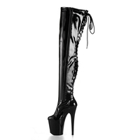 Bottes de pole dance sexy en PU, talon haut de 20 cm, plateforme haute, fermeture éclair latérale intérieure, laçage arrière, costume de scène, vente en gros