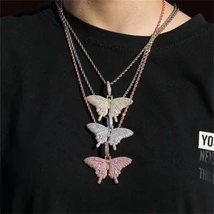 Best Sales gold silver plated trendy Bling Diamond Pendant Tennis Chain woman Butterfly Necklace