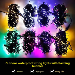 Guirlande lumineuse LED colorée de 20 m, clignotante, connectée mâle-femelle, avec ligne noire, à bulles de cristal, étanche pour extérieur, éclairage routier - Product Image 2