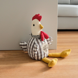 Creative Fabric Chicken Door Stop Checkered Design Floor Mount Decorative Household Accessory - Product Image 3