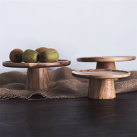 Support de présentation rond en bois pour gâteaux et desserts avec base en bois massif, plateau de service polyvalent pour sushis, gâteaux, fruits