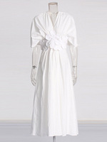 Robe élégante de style français vintage pour femmes, printemps 2026, col en V, décalcomanie tridimensionnelle, taille empire, coton, antistatique